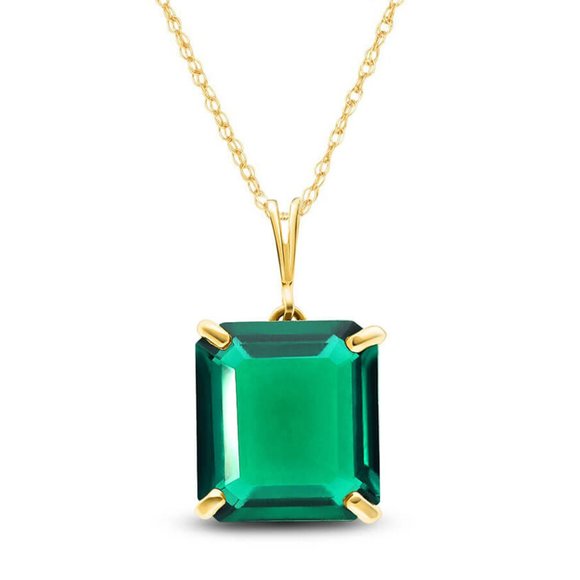 14K. SOLID GOLD NECKLACE WITH LAB. CREATED OCTAGON EMERALD (Yellow gold) - Picture 1 of 5